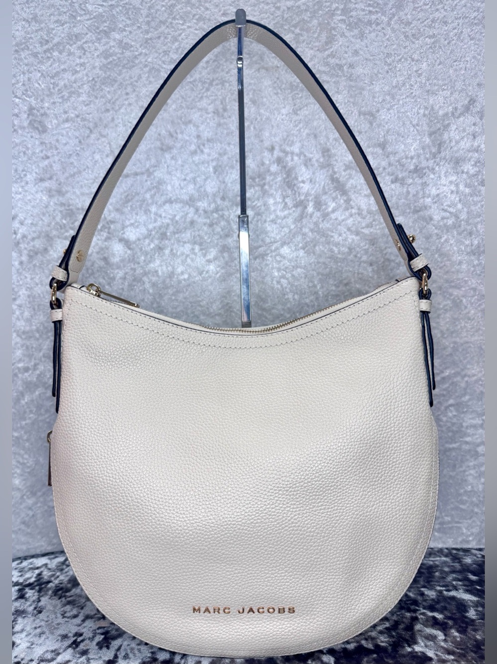 Marc Jacobs "Groove"Cream Pebbled Leather Hobo with Gold Logo